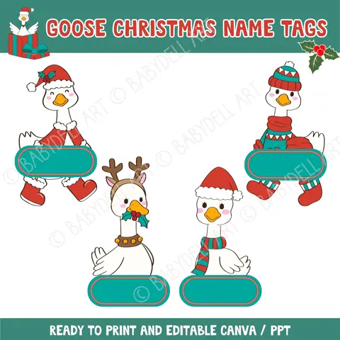 Adorable Goose Christmas Gift Tags | Editable Canva & Printable Template