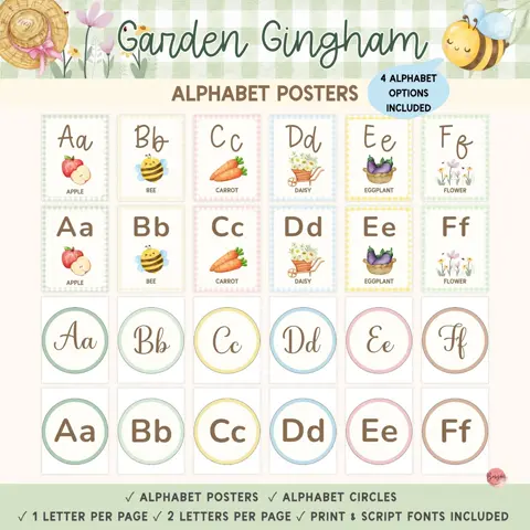 Alphabet Posters Classroom Decor Garden Gingham ABC Printables
