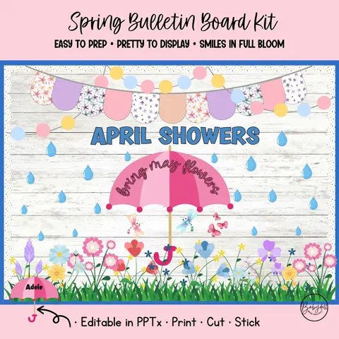 April Showers Bulletin Board Kit for Spring Classroom Decor and Floral Display