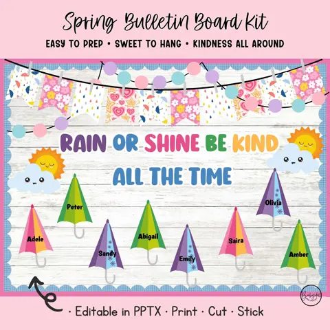 April Showers Kit Spring Kindness Bulletin Board Decor Editable Umbrella Name Tags