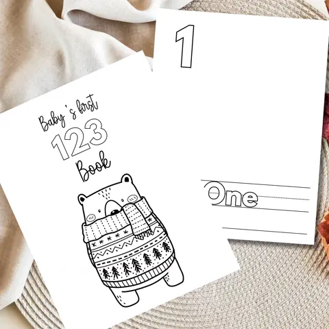 Baby Shower Activity Woodland First 123 Book Printable Coloring Pages for Nursery Keepsake Gift