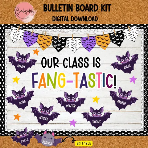 Bat Halloween Bulletin Board Kit: Editable Classroom Decor (Digital Download)