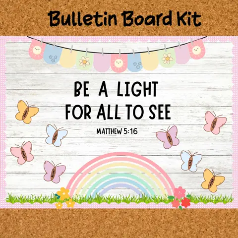 Be A Light Christian Bulletin Board Kit With Pastel Rainbow Classroom Decor