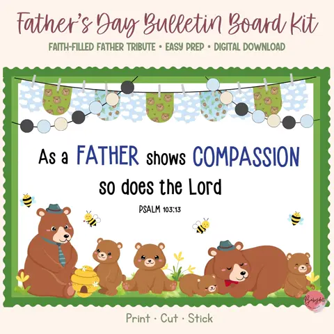 Bear bulletin board kit christian fathers day sunday school decor faith based classroom