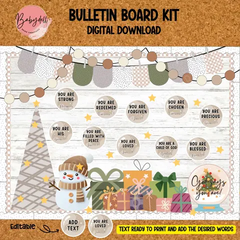 Boho Christmas Bulletin Board: Christian Snowball Theme (Digital Download)