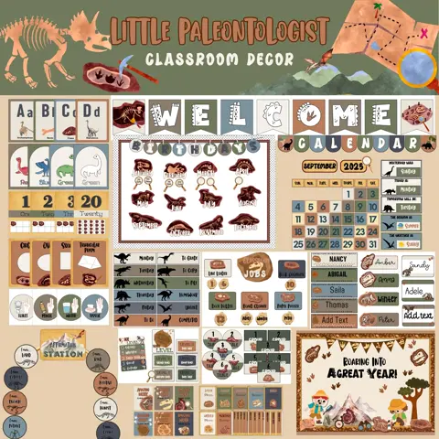 Boho Dinosaur Classroom Decor Bundle Editable Paleontologist Teacher Printables
