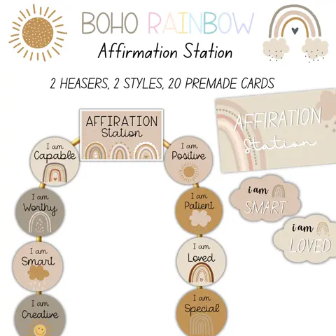 Boho Rainbow Affirmation Station Kit: Classroom Decor