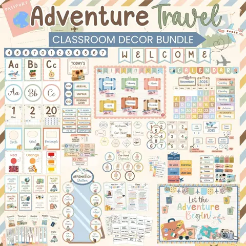 Boho Travel Decor Bundle Adventure Theme Pastel Classroom Display With Labels