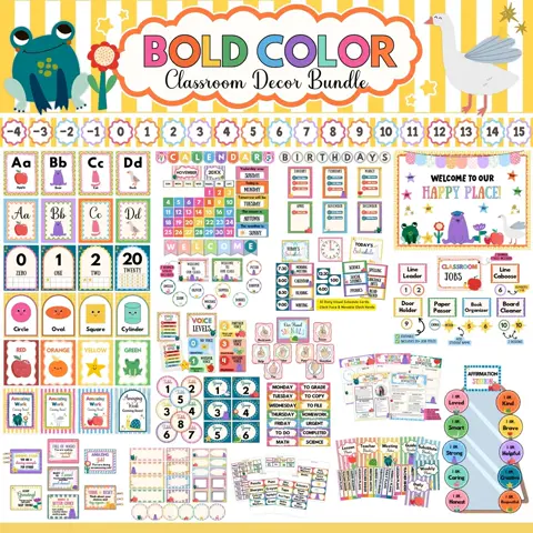 Bold Color Classroom Decor Bundle Editable Primary Rainbow Theme