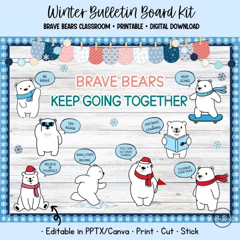 Brave Bears Growth Mindset Bulletin Board Kit for Winter Classroom