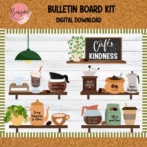 Cafe of Kindness Bulletin Board Kit: Coffee Theme Classroom Decor (Printable)
