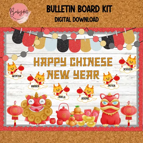 Chinese New Year Bulletin Board Kit, Spring Festival Classroom Decor, Lunar Holiday Display