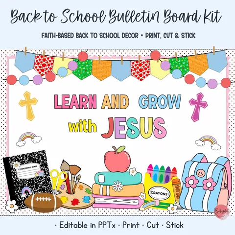 Christian board kit Sunday school decor learn and grow Jesus faith based classroom