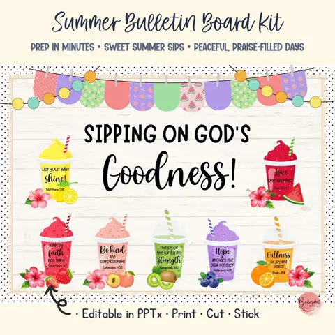 Christian Board Kit with Summer Smoothies and Bible Verse Classroom Decor