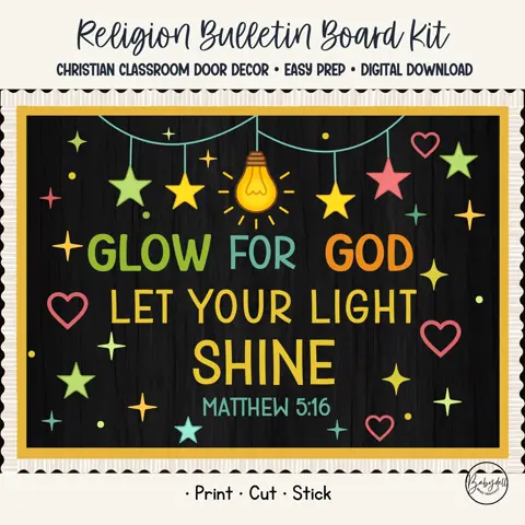 Christian Bulletin Board Kit Glow for God Neon Sunday School Decor