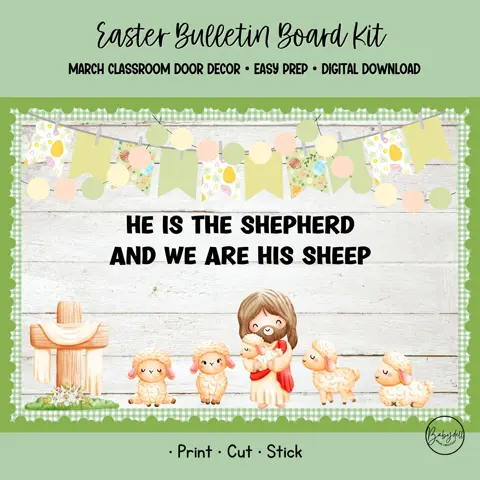 Christian Easter Bulletin Board Kit Shepherd And Sheep Sunday School Classroom Decor