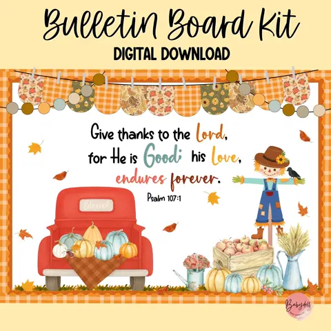 Christian Fall Bulletin Board Kit: Red Truck Pumpkin, Bible Verse