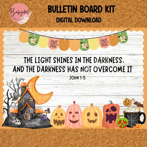 Christian Halloween Bulletin Board Kit: Bible Verse Classroom Decor (Digital Download)