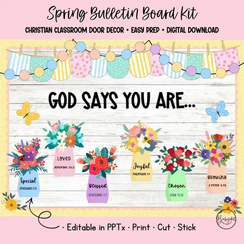 Christian Spring Bulletin Board Kit God Says You Are Sunday School Door Decor