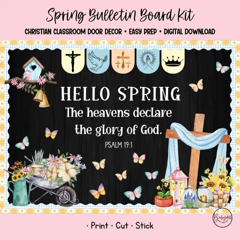Christian Spring Bulletin Board Kit March Religious Classroom Door Decor