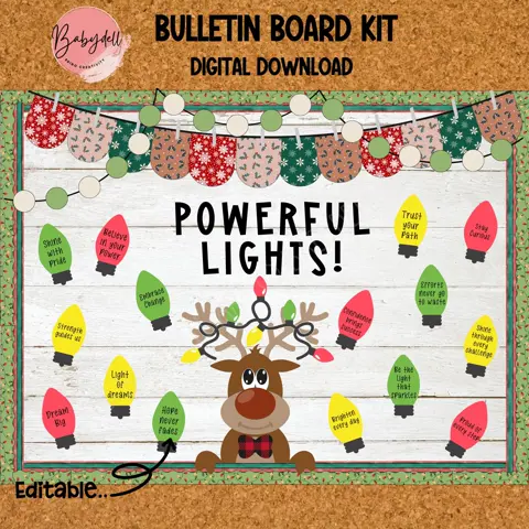 Christmas Bulletin Board Kit | Deer, Lights Decor (Digital Download)