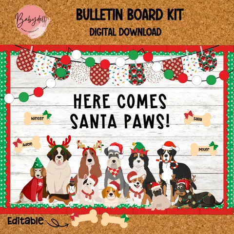 Christmas Dogs Bulletin Board Kit: Xmas Classroom Decor (Digital Download)