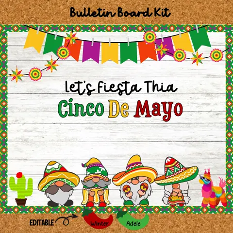 Cinco De Mayo Gnome Bulletin Board Kit With Fiesta Classroom Decor For Teachers