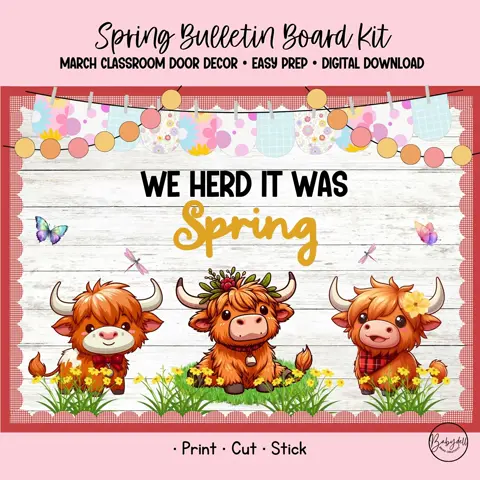 Cow Bulletin Board Kit for Spring Classroom Door Decor and Farm Theme Displays