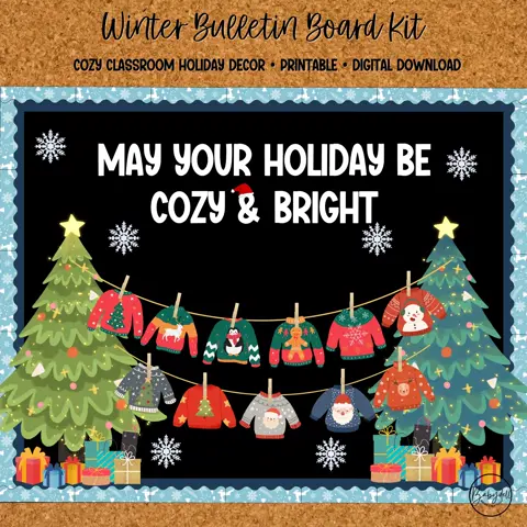 Cozy & Bright Christmas Sweater Bulletin Board Kit for Classroom Decor