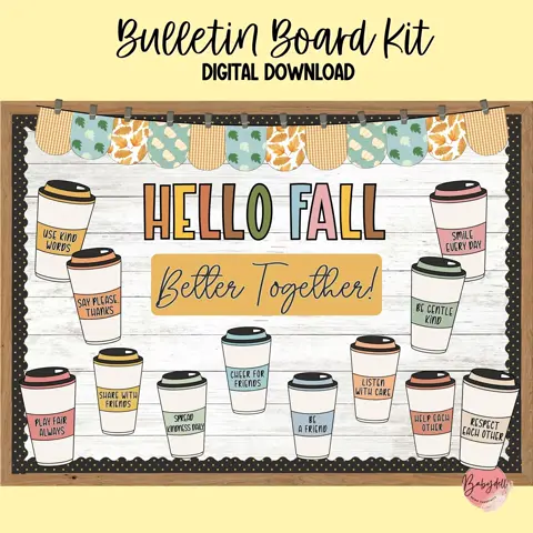 Cozy Cups Kindness Bulletin Board Kit for a Fall Classroom