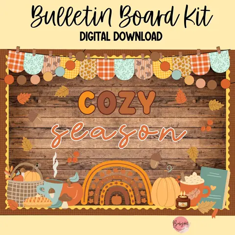 Cozy Fall Bulletin Board Kit: Rustic Classroom Decor (Digital Download, PDF/PNG Files)