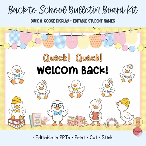 Duck bulletin board kit and classroom decor with editable student name tags