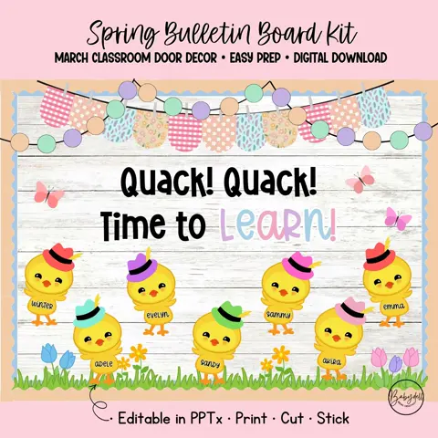 Duck Bulletin Board Kit for Spring Classroom Decor with Editable Name Tags