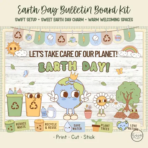 Earth Day Board Kit Groovy Eco Friendly Classroom Decor Spring Science Door Display