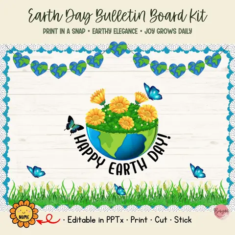 Earth Day Bulletin Board Kit Spring Classroom Decor Editable Name