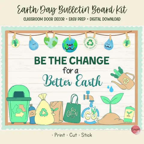 Earth Day bulletin board kit with recycle theme and spring classroom decor