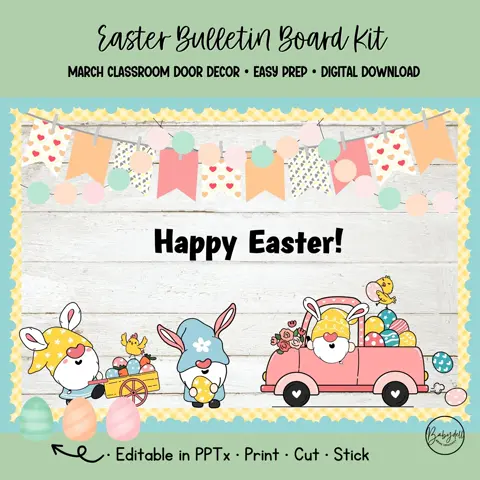 Easter Bulletin Board Kit Hangin With My Peeps Gnome Spring Classroom Door Decor