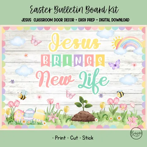 Easter Bulletin Kit Jesus Brings New Life Christian Spring Classroom Door Decor