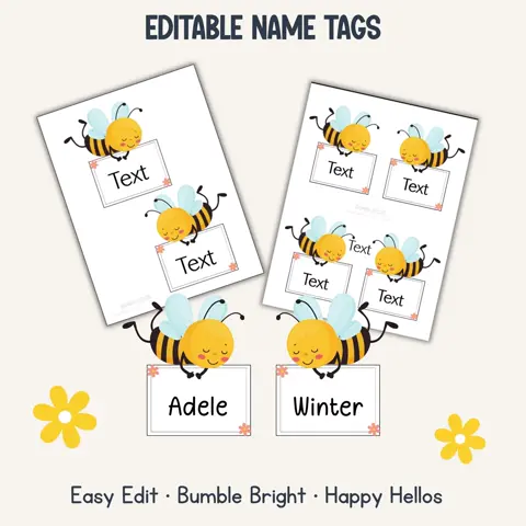 Editable Bee Tags for Spring Classroom Doors and Summer Bulletin Boards