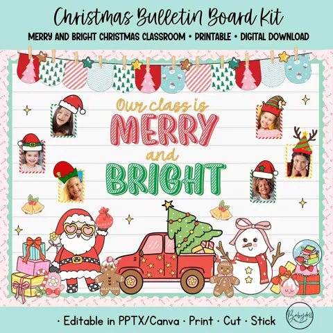 Editable Christmas Bulletin Board Kit for a Merry and Bright Classroom Display