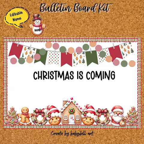 Editable Christmas Gingerbread Bulletin Board Kit for a Sweet Holiday Classroom
