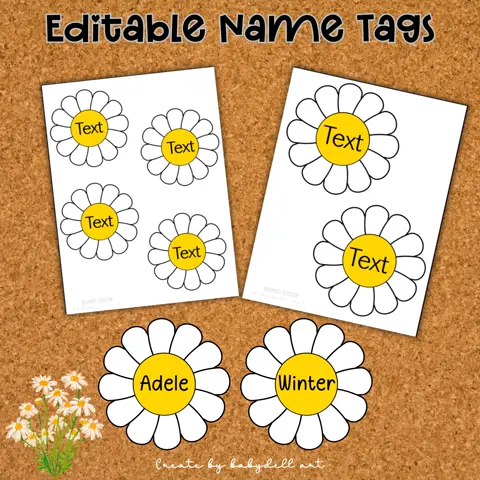 Editable Daisy Name Tags Spring Classroom Decor White Flower Labels for Students