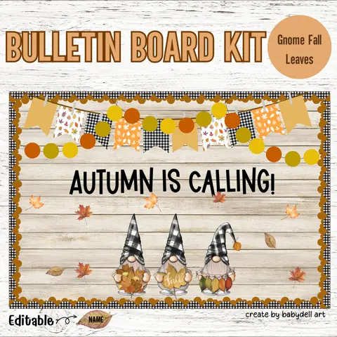 Editable Fall Gnome Bulletin Board Kit for Classroom Door or Wall Decor
