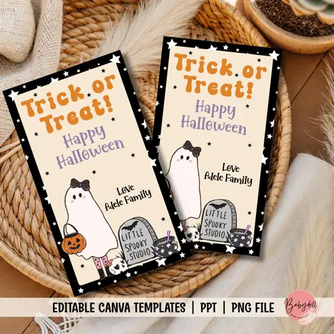 Editable Ghost Gift Tags for Kids Halloween Treat Bags