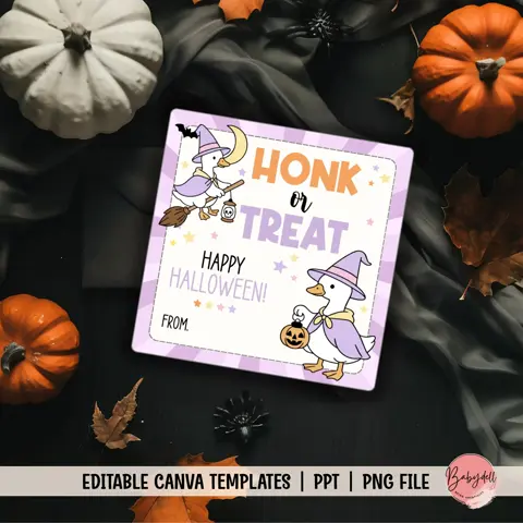 Editable Goose Halloween Tags for Kids Classroom Treat Bag Gift Favors