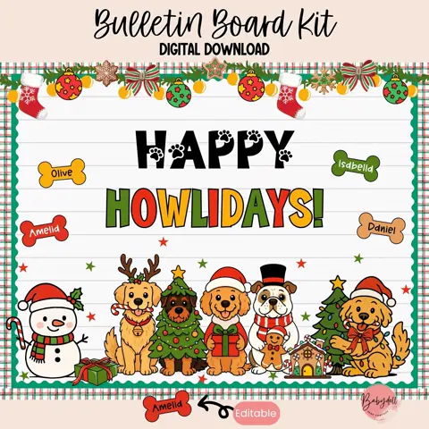 Editable Howliday Dogs Christmas Bulletin Board Kit