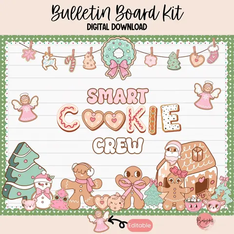 Editable "Smart Cookies" Gingerbread Christmas Bulletin Board Kit