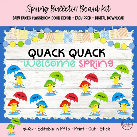 Editable Spring Bulletin Board Kit with Ducks for Classroom Door Decor