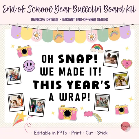 End of year decor with groovy retro summer bulletin board kit for classrooms