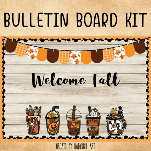 Fall Bulletin Board Kit: Coffee Shop Theme, Printable Classroom Decor